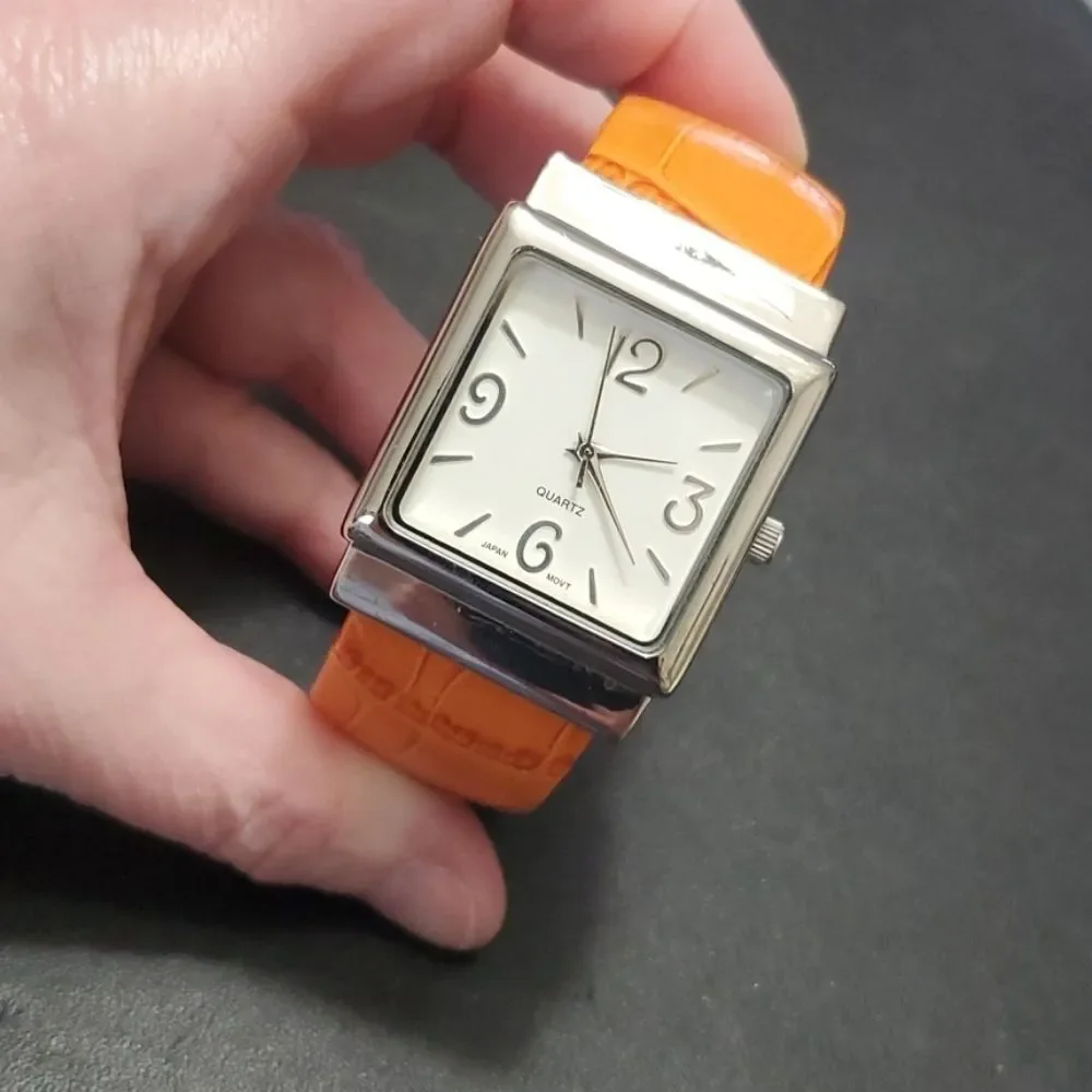 Avon wide cuff watch paprika silver tone IOB Needs Battery